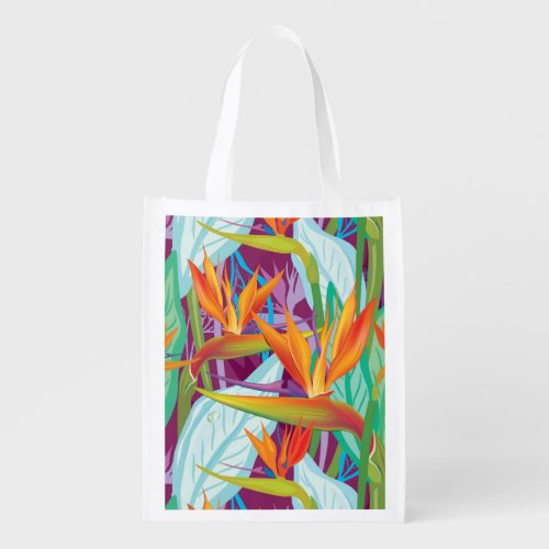 Strelitzia Pattern Reusable Grocery Bag