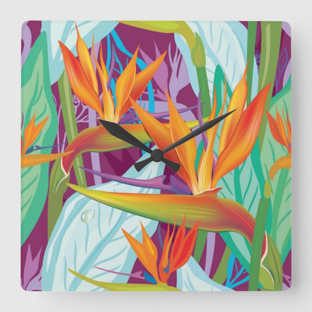 Strelitzia Pattern Square Wall Clock (Front)