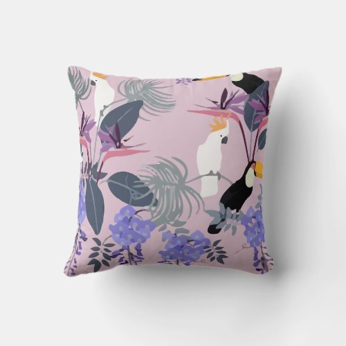 Strelitzia Wisteria Tropical Beautiful Birds Throw Pillow