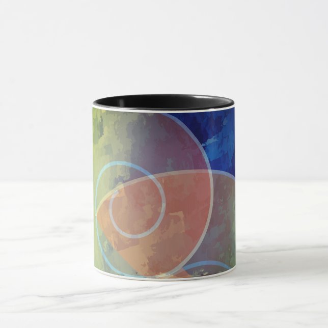 "Strenght" Orange, Blue & Yellow Abstract Art Mug (Center)