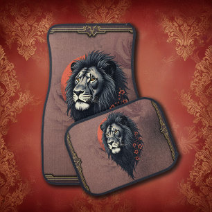 Strength and delicacy united, a black lion car floor mat
