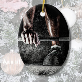 Strength Fitness Weightlifting Barbell Gym Ceramic Ornament