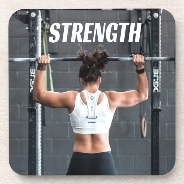 Strength Fittness Women Muscle Worout Motivational Beverage Coaster (Front)