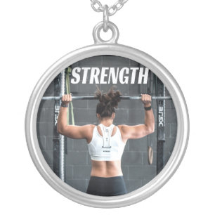 Strength Fittness Women Muscle Worout Motivational Silver Plated Necklace