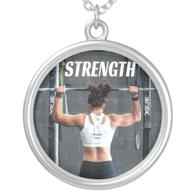 Strength Fittness Women Muscle Worout Motivational Silver Plated Necklace (Front)