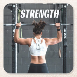 Strength Fittness Women Muscle Worout Motivational Square Paper Coaster