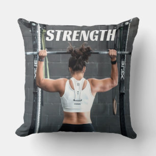 Strength Fittness Women Muscle Worout Motivational Throw Pillow