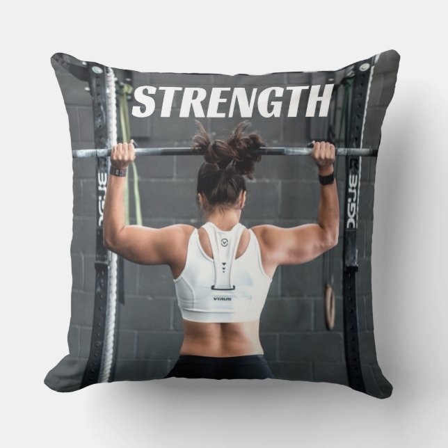 Strength Fittness Women Muscle Worout Motivational Throw Pillow (Front)