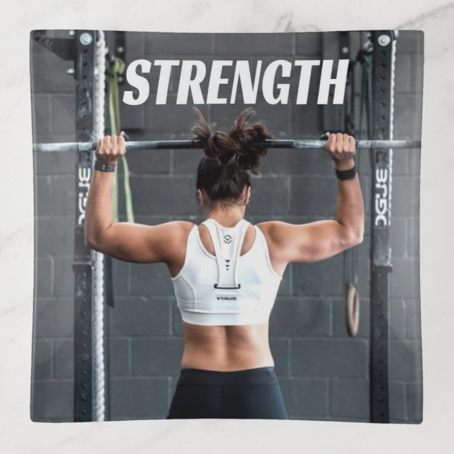 Strength Fittness Women Muscle Worout Motivational Trinket Tray (Front)