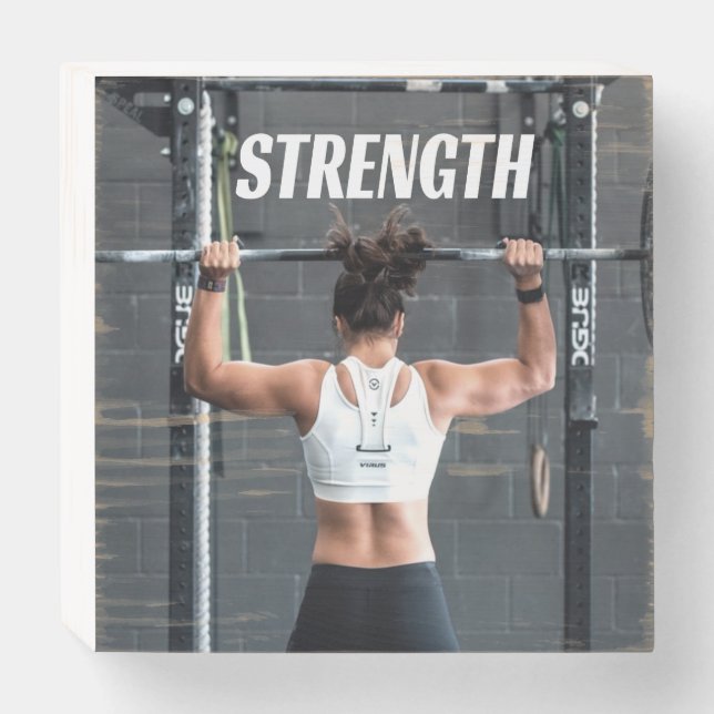 Strength Fittness Women Muscle Worout Motivational Wooden Box Sign (Front Horizontal)