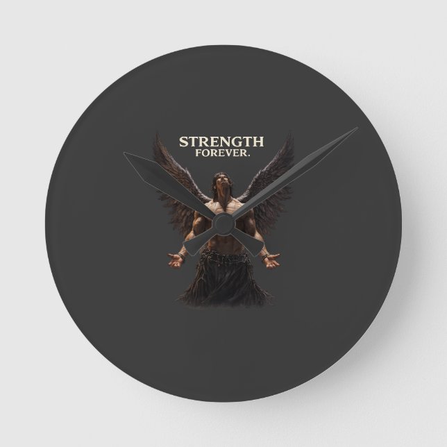 Strength Forever Dark Angel Design – Motivational  Round Clock (Front)