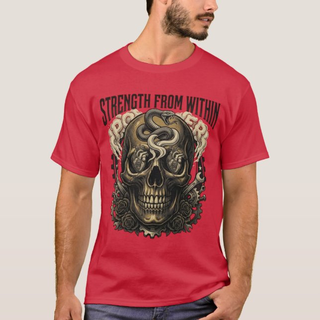 Strength From Within - Gothic Skull & Serpent Tatt T-Shirt (Front)