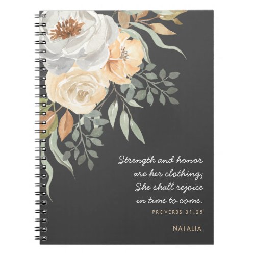 Strength  Honor Proverbs 31 Gray  Tan Floral Notebook