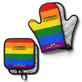 Strength in Diversity. LGBT Rainbow Flag Pride Day Oven Mitt & Pot Holder Set