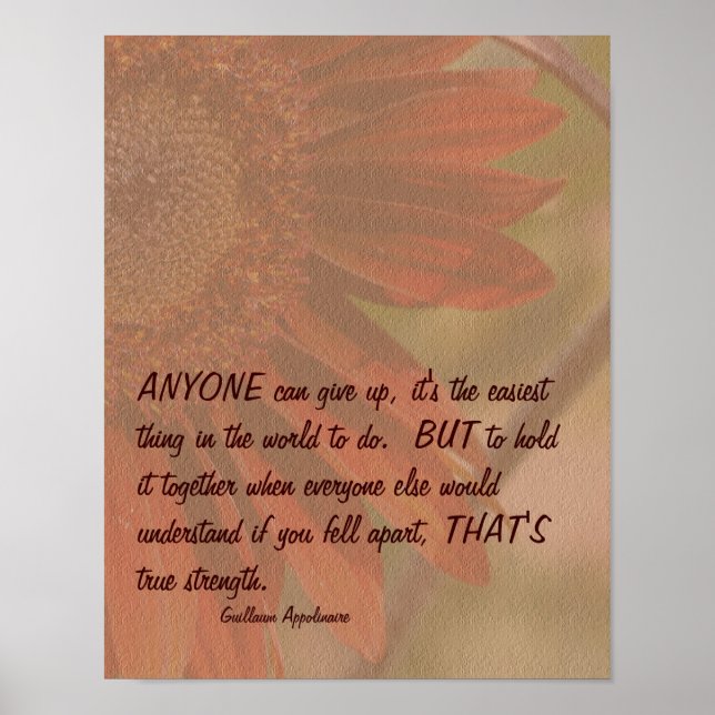 Strength Quote Orange Sunflower Inspirational Poster (Front)