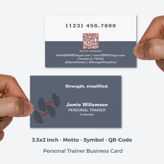 Strength Simplified QR Grey Red Personal Trainer Business Card (3.5x2 Inch, Strength Simplified QR Grey Red Personal Trainer Business Card)