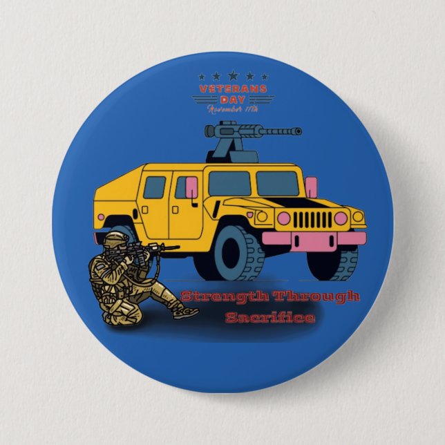Strength through sacrifice medium blue button (Front)