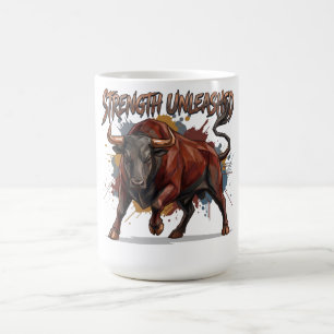 Strength Unleashed Charging Bull Graphic Design Coffee Mug