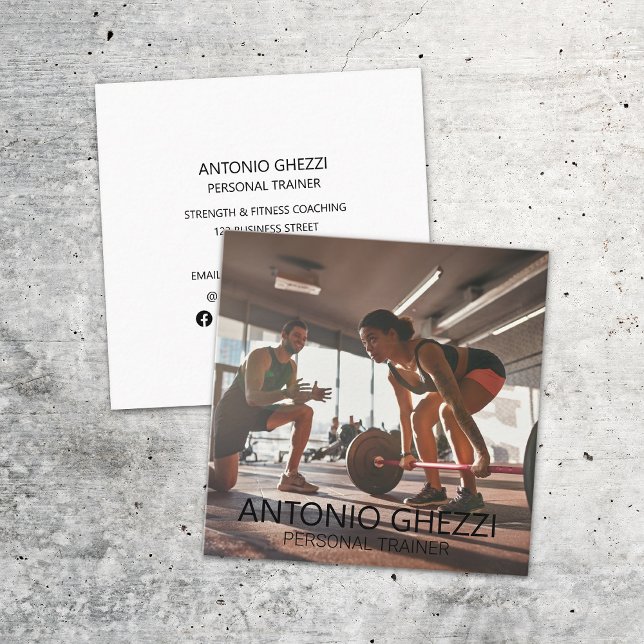 Strength Weights Sports Fitness Personal Trainer  Square Business Card (Creator Uploaded)