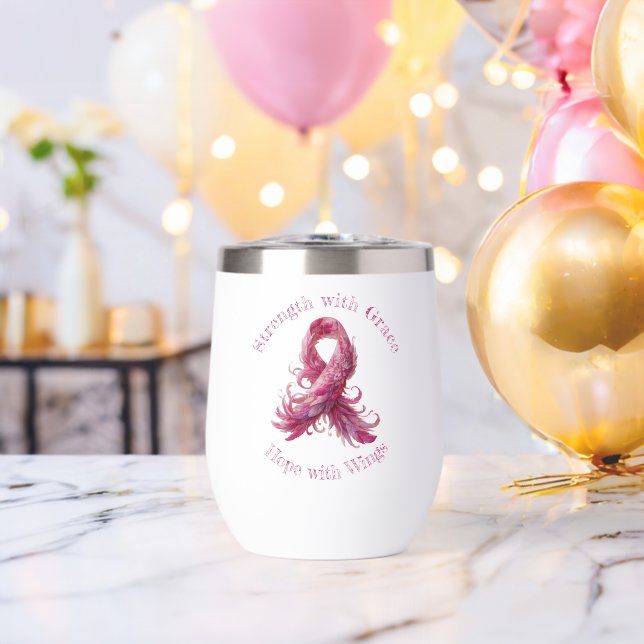Strength with Grace – Breast Cancer Awareness  Thermal Wine Tumbler (Bachelor Party (Rotated))