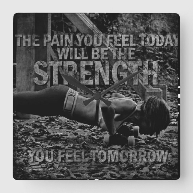 STRENGTH - Women's Workout Motivational Square Wall Clock (Front)