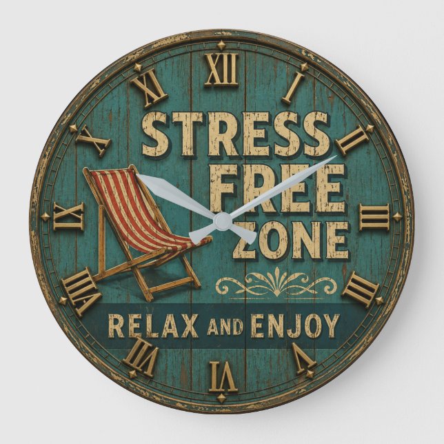 Stress Free Zone Rustic Beach House Decor Large Clock (Front)