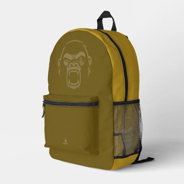 Stressed Ape - Roar! Mustard Printed Backpack (Back Corner Right)