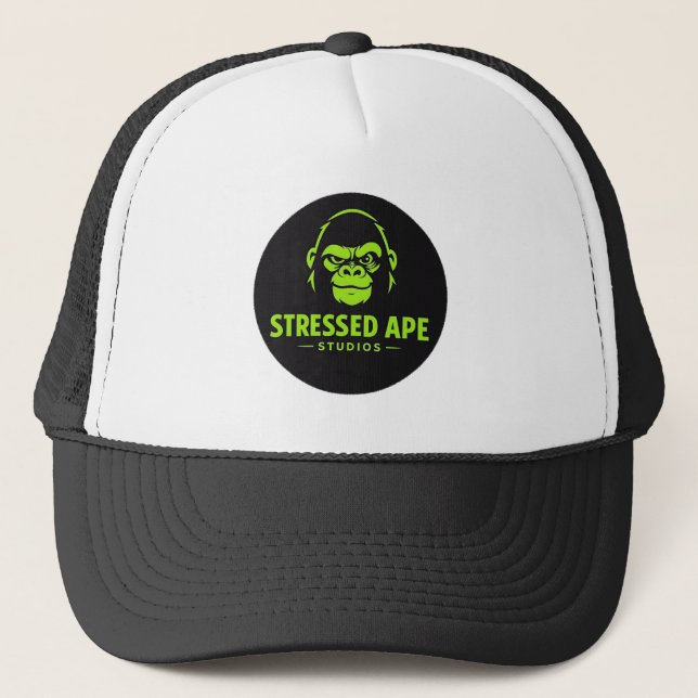Stressed Ape Studios Green Logo Trucker Hat (Front)