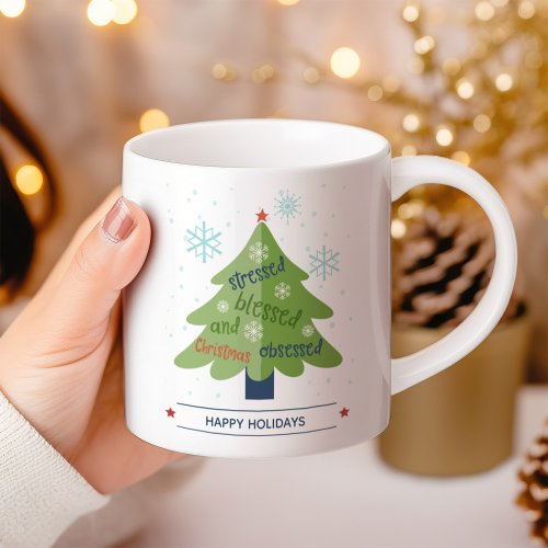 Stressed Blessed Christmas Obsessed Personalized Coffee Mug