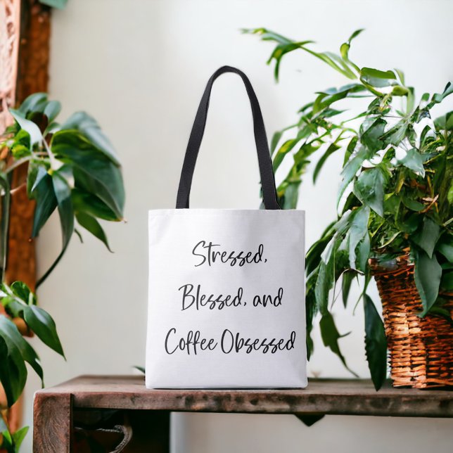 Stressed Blessed Coffee Obsessed Script  Tote Bag (Creator Uploaded)