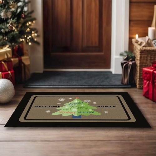 Stressed Blessed Obsessed Christmas Tree Doormat