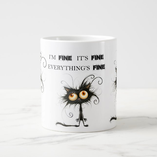  Stressed Cat I'm Fine It's Fine Everything's Fine Giant Coffee Mug (Front)