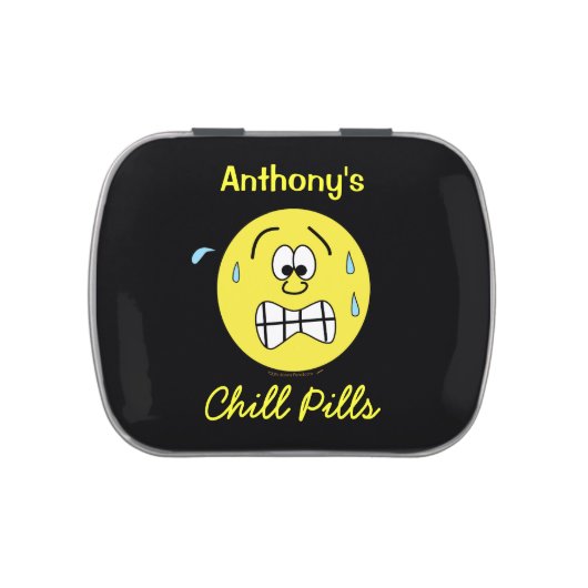 Stressed Face Funny Chill Pill Custom Name Jelly Belly Candy Tin (Top)