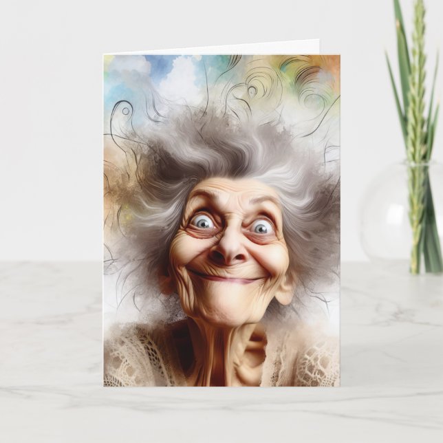 Stressed Old Lady for Thinking of You Card (Front)