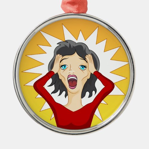 Stressed Out Panic Girl Cartoon Metal Ornament