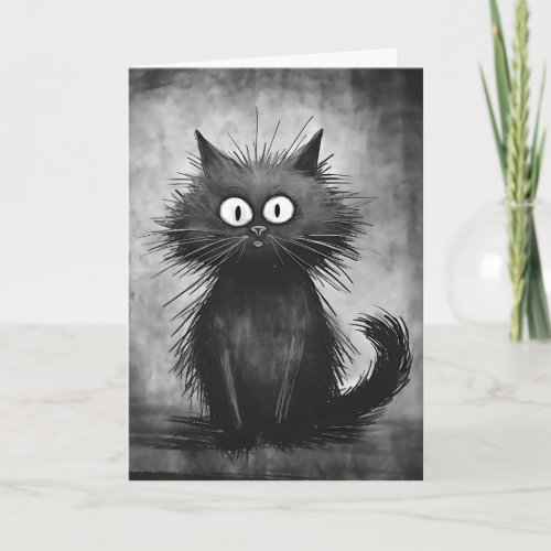 Stressed Scruffy Cat Thinking of You Card