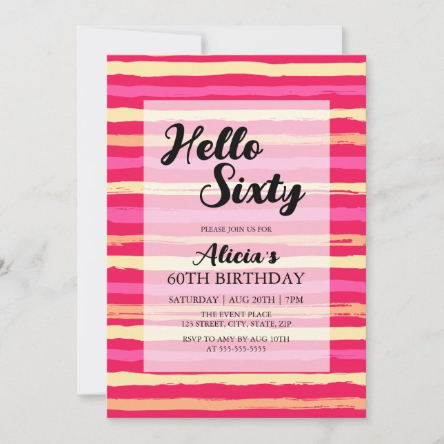 Stressed Stripes Pink Colorful 60th Birthday  Invitation (Front)