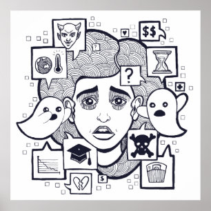 “Stresshead” Anxious Stressed Woman Drawing Poster
