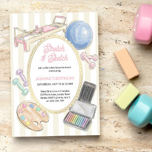 Stretch and Sketch Pilates Art Birthday Party Invitation
