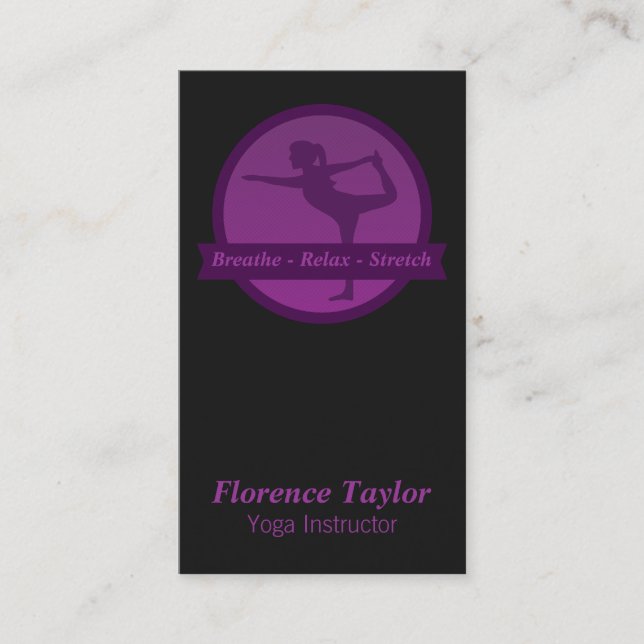 Stretch position silhouette for Yoga Instructor Business Card (Front)