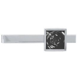 Stretched Bokeh X-Ray Skeleton - Black &amp; White Silver Finish Tie Bar