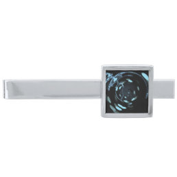 Stretched Bokeh X-Ray Skeleton - Blue Silver Finish Tie Bar