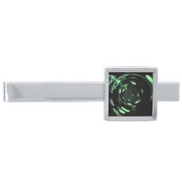 Stretched Bokeh X-Ray Skeleton - Green Silver Finish Tie Bar