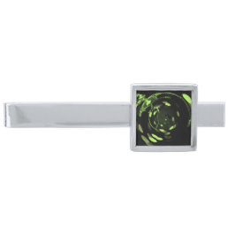 Stretched Bokeh X-Ray Skeleton - Lime Green Silver Finish Tie Bar