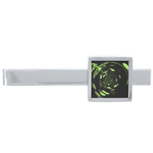 Stretched Bokeh X_Ray Skeleton _ Lime Green Silver Finish Tie Bar