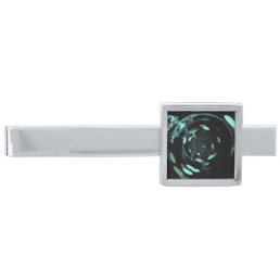 Stretched Bokeh X-Ray Skeleton - Teal Silver Finish Tie Bar
