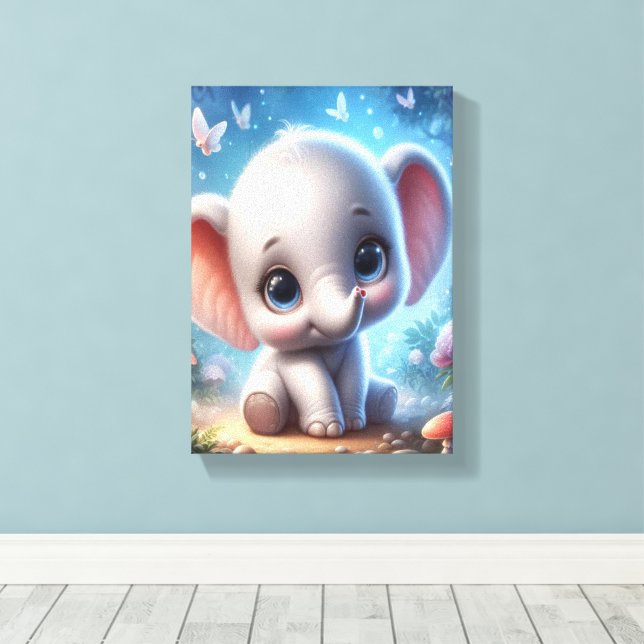 Stretched Canvas Print Beautiful White Elephant (Insitu(Wood Floor))