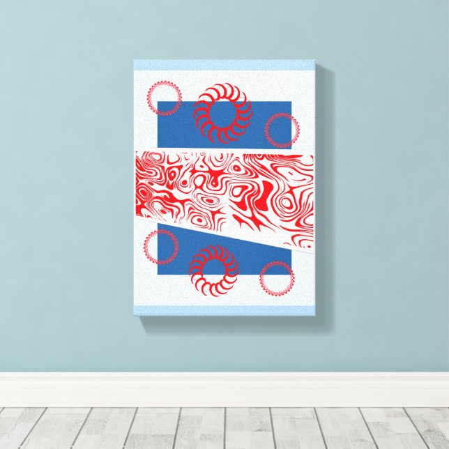 Stretched Canvas Print Blue Abstract Red Circular  (Insitu(Wood Floor))