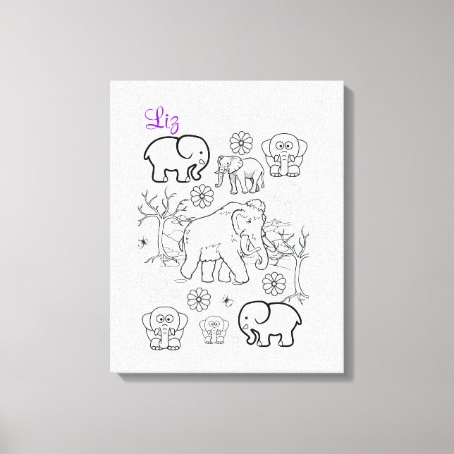 Stretched Canvas Print Coloring Elephants (Front)