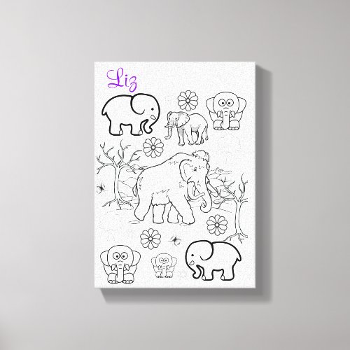 Stretched Canvas Print Coloring Elephants